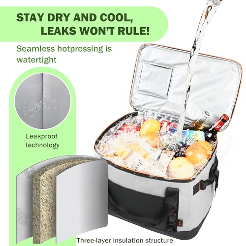 Tirrinia Large Cooler Bag Insulated, 48 Cans Leakproof Soft Camping Coolers, Portable Beach Cooler with Shoulder Strap for Picnic, Beach, Travel Road Trip - color: Gray Black