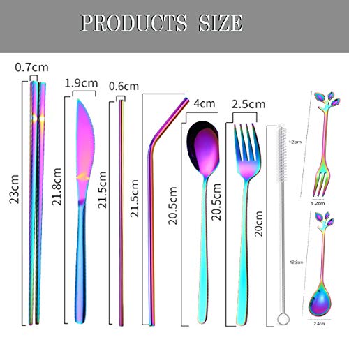Travel Utensils Set with Case Reusable Stainless Steel Silverware Flatware Set 9 Pcs Portable Cutlery Eating Utensils Set for Lunch Boxes Workplace Camping School, Dishwasher Safe (Multi) - color: Multi Cutlery Set