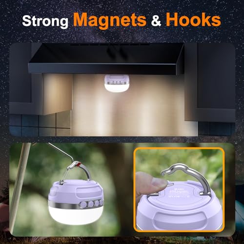 LED Camping Lantern Rechargeable 1400LM, Up to 420H Running Time Camping Tent RGB Light, 10400mAh Emergency Hanging Light for Hurricane, Power Outages, Home, Hiking,Violet - style: Violet Ultra