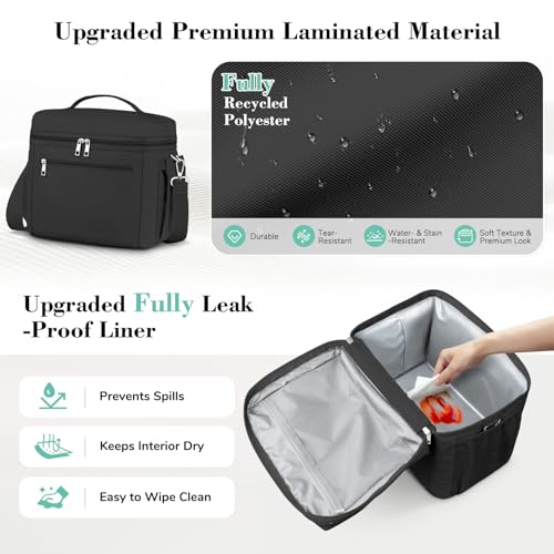 DALINDA Insulated Lunch Bag Lunch Box for Women Men,Leak-Proof Cooler Bag Lunchbox Lightweight for Work Picnic,Study,Beach,Camping,Travel - color: Black, size: 13L Large · Slightly Larger
