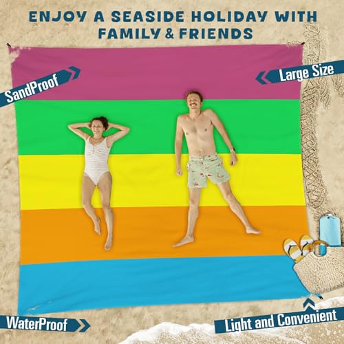 Beach Blanket Waterproof Sandproof 78''×81'' Large Suits 1-5 Adults Oversized Lightweight Picnic Mat Sand-Free Blanket for Camping Hiking Beach Travel - color: Rainbow, size: 78''x81''