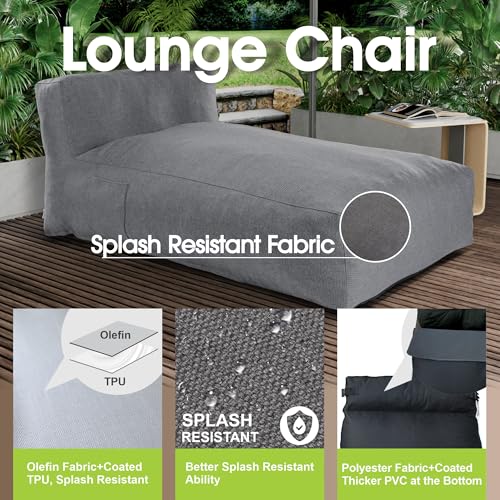 Dineli Chaise Lounge Chair Outdoor Bed Lounger Outdoor Couch Sofa for Pool Comfy Patio Furniture Foam Filling Bean Bed Chair Lazy Sofa for Outside, Water-Resistant Sunbed (Charcoal Gray, 70'' Length) - color: Charcoal Gray, 70'' Length