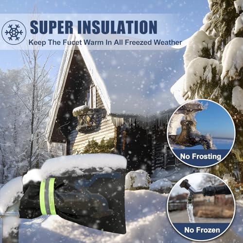 2Pack Outdoor Faucet Covers for Winter Freeze Protection, 8.5″x5.9″x1.9″ Thicker Hose Bib Insulation Cover Waterproof & Frost Free Outside Spigot Cover Bags Insulated Covers with Reflective Strips - color: 2pcs black