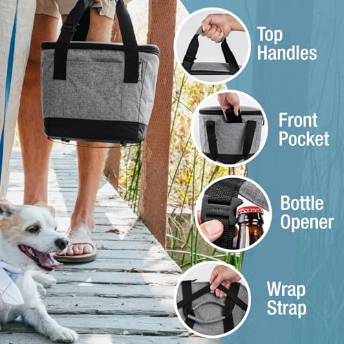 CleverMade Tahoe Collapsible Cooler Bag – Small Portable Cooler Bag for Travel, Foldable Insulated Cooler for Beach, Picnic & Road Trips, Holds Up to 18 Cans, Leakproof Soft Carry Cooler - color: Gray Black, size: Small