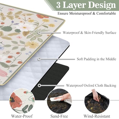 Picnic Blankets Waterproof Foldable Extra Large,80"x 80" Outdoor Beach Blanket Sandproof,3-Layer Lightweight Handy Mat Tote Picnic Camping Rugs for Outside Your Rv (Boho Strawberry Floral) - color: Picnic Blankets 11