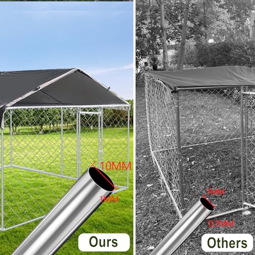 Large Outdoor Dog Kennel, Outdoor Dog Pens Outside Dog Fence for Backyard Garden, Dog Runs for Outside with Waterproof UV-Resistant Cover and Secure Lock 10'L x 10'W x 6.5'H - size: 118.0"L x 118.0"W x 78.0"H