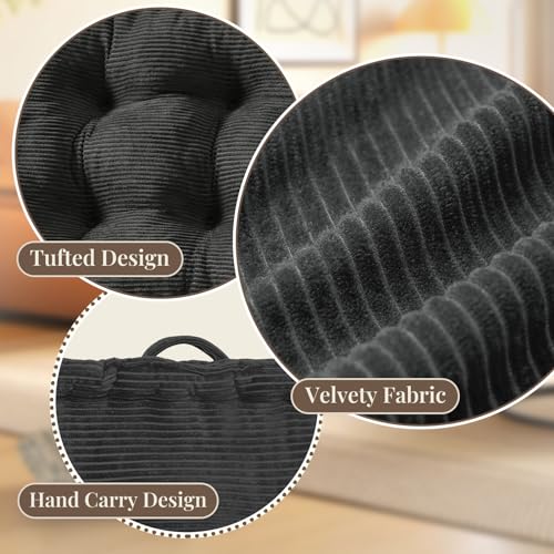 Wellsin Square Floor Pillows for Adults Kids - Meditation Floor Pillow Seating Cushion - Tufted Floor Cushion with Shredded Foam & Velvet Cover, 1 Pack, 20x20 Inch, Gray - color: Grey, size: 1 Pack (20"x20")