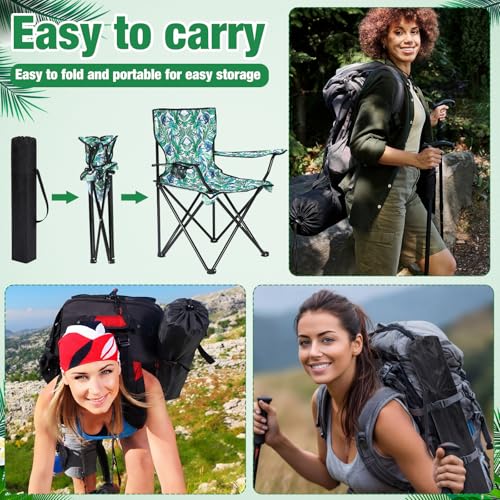 4 Pcs Folding Camping Chairs with Tropical Pattern Portable Outdoor Chairs with Armrests & Carry Bags, Travel Lightweight Installation-free Chair for Camping, Picnic & Beach (Tropical Green) - style: Tropical Green
