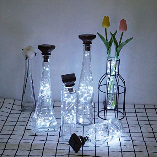10 Pack Solar Wine Bottle Lights 20 LEDs Waterproof Fairy Cork String Silver Wire Craft Lights for Party, Wedding, Christmas, Holiday, Garden, Patio or Table Decor - color: Cool White, size: Square