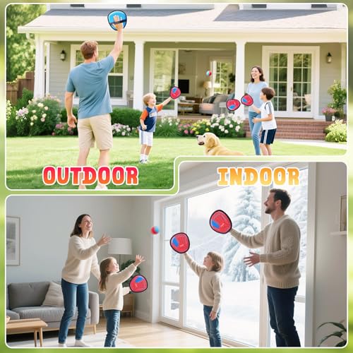 JoyCat Toss and Catch Ball Game, 2 Adult & 2 Kids Paddles Sticky Ball Set, Family Outdoor Catch Game for Beach, Backyard & Pool, Birthday Gifts for Boys Girls Ages 3+ - style: 2 Kid Paddles 2 Adult Paddles