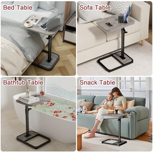GOYLSER C Shaped End Table for Couch, Height Adjustable Living Room Rotating Couch Tray Tables Sofa Table Tv Trays for Bedroom, Swivel Wooden Side Table for Small Space, Grey - color: Grey, style: Standard C Table
