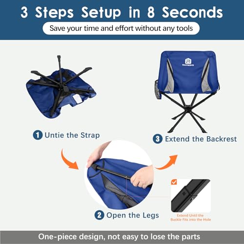 Raynesys 2 Pack Portable Camping Chair, Flexible 360° Rotation, 8 Seconds Quick Setup Folding Camping Chair, 3.8Lb Lightweight Travel Chairs for Easy Carry to Hiking, Sporting, Beach, Blue - color: Blue, size: 2 Pack