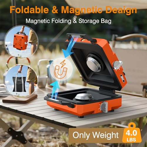 ODSD 2 Burner Camping Stove with Windshield, 20000 BTU Propane Camp Stove, Portable Folding Gas Stove, Camping Essentials Gear Includes Frying Pan, Coffee Stand & Carry Bag, Orange - color: Orange