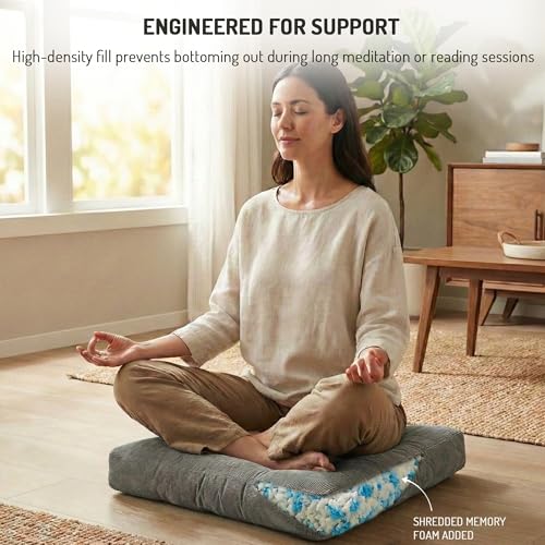 Degrees of Comfort Meditation Floor Pillow, Square Large Pillows Seating for Adults, Gray Tufted Corduroy Cushions for Yoga Reading Nook, Classroom and Living Room, Grey, 22x22 Inch - color: Square | Grey | 1 Pack, size: 1 Pack