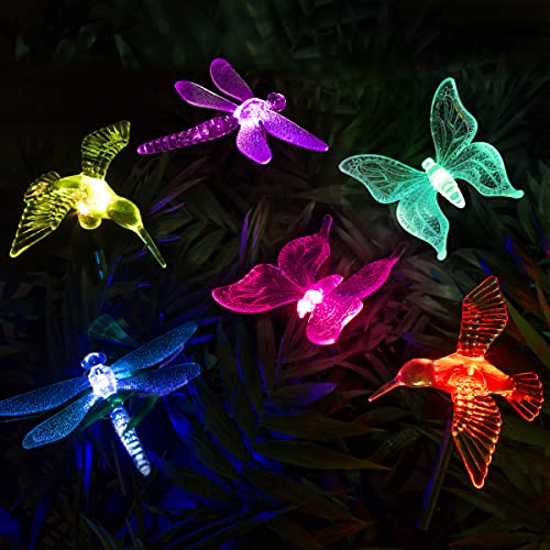 GIGALUMI Solar Garden Lights, 6 Pack Solar Butterfly Lights Decoration, Outdoor Garden Decoration Color Changing LED, Outdoor Decorative for Pathway, Lawn, Patio, Driveway - size: 6pack