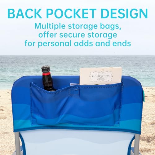 #WEJOY Folding Beach Chair for Adults, Lightweight Beach Chair with Shoulder Straps, High Back Camping Chairs with Hard Armrest, Supports 300lbs for Outdoor Lawn Concert - color: #C 2 Pack Dark Blue White, style: Classic