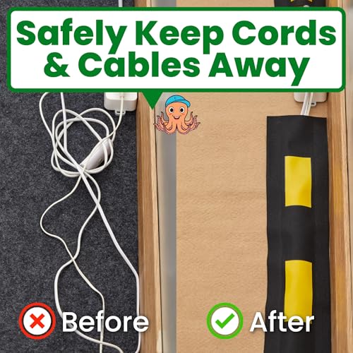 ECOHomes Carpet Cord Cover (Yellow Black, 10 FT) | Cord Covers for Carpet to Hide Floor Cables and Electric Wires, Low Profile Cord Hider for Extension Cords and Cable Management in Home and Office - color: Yellow and Black, size: 4 Inch x 10 FT