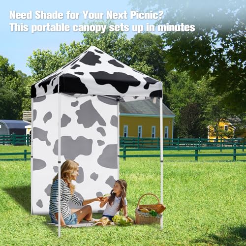EAGLE PEAK Pop up Canopy 5x5, Outdoor Portable Canopy Tent with One Removable Sunwall, Carry Bag Included, Cow Print - color: Cow Print