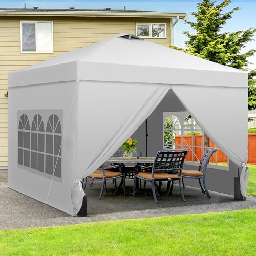 GDY 12x12 Pop Up Canopy Tent with 4 Sidewalls, Easy Set up with One Push Lift Gazebo with Wheel Bag and4 Sandbags,Carpas for Events, Parties,Camping, White. - color: White, size: 12x12