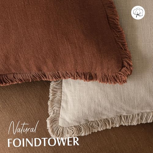 Foindtower Decorative Linen Fringe Throw Pillow Covers Cozy Boho Farmhouse Cushion Cover with Tassels Soft Accent Pillowcase for Chair Sofa Bed Living Room Home Decor, 16×16 Inch, 1PC,Orange Brown - color: Hazel, size: 16" x 16" (Pack of 1)