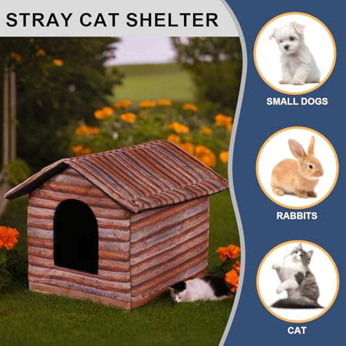 Outdoor Cat House Cat House for Outdoor and Indoor Use - Waterproof Shelter for Cats, Dogs, and Feral Animals (Redwood Color, Medium) - color: redwood color, size: Medium
