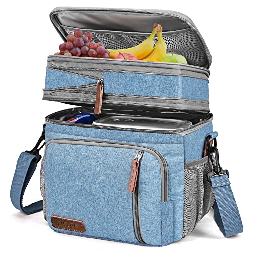 MIYCOO Lunch Bag & Lunch Box for Men Women, Double Deck Leakproof Insulated Soft Large Adult Camping Cooler bag for Work, Beach, Picnic, Travel (Blue, 15L) - color: Blue