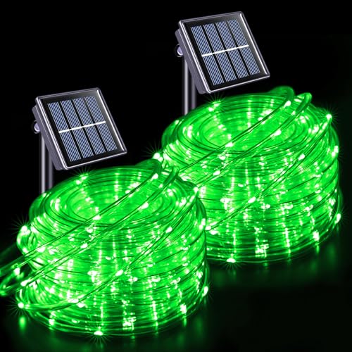JMEXSUSS 2 * 200 LED Green Solar Rope Lights, 66ft IP 65 Waterproof Solar String Light Outdoor, 8 Modes Christmas Lights for Camp Trampoline Ladder Slide Tent - color: Green, size: 2*200 LED