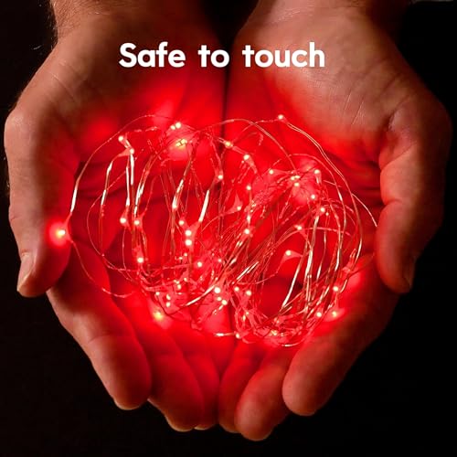 YEGUO 4 Pack Red Solar Fairy Lights, Each 33ft 100 LED Valentines Lights Outdoor Waterproof, 8 Modes Sliver Wire Solar Christmas String Lights - color: Red