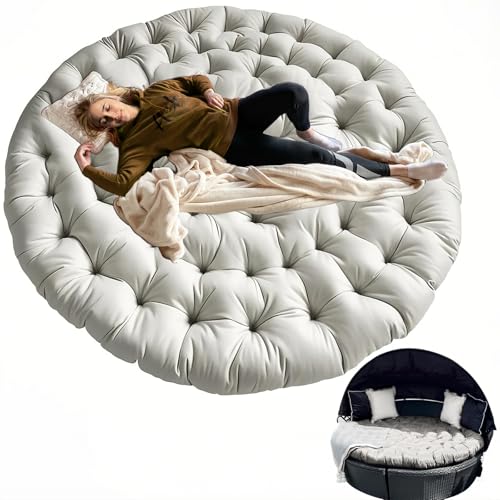 66in Outdoor Round Daybed Cushion,Round Floor Seating Futon Pad,Circle Sun Island Sunbed Mattress Waterproof,Patio Day Bed Replacement Cushions (White, 66 * 6in) - color: White, size: 66*6in