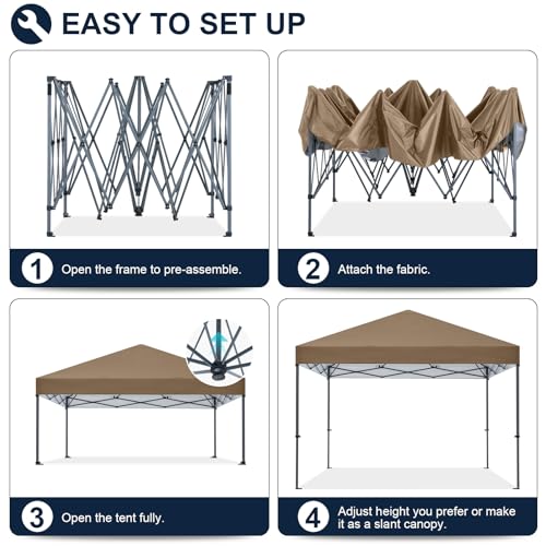 COOSHADE Durable Easy Pop Up Canopy Tent 12x12Ft(Khaki) - color: Khaki, size: 12x12Ft