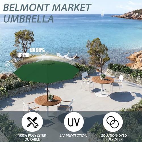 9FT Large Outdoor Patio Umbrella Pool Market Umbrella-UV Resistant, Easy Push Button Tilt and Crank, 8 Sturdy Ribs Heavy-Duty Table Umbrella for Deck, Backyard, Garden (Green) - color: Green, size: 9 FT