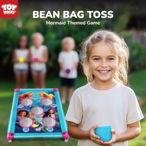 TOY Life Bean Bag Toss Game, Carnival Party Games, Cornhole Set for Kids Outdoor Games, Outside Toys for Kids Ages 4-8, Yard Outdoor Toys for Toddlers 3-5, Gifts for 3 4 5 6 7 Year Old Girls & Boys - color: Blue & Pink Mermaid