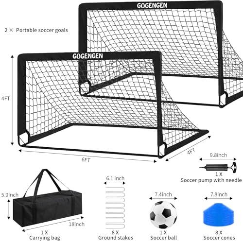 Soccer Goal, 2 of 6x4 Soccer Goals for Backyard with Soccer Net, Soccer Ball, Target, Cones, Soccer Training Equipment for Toddler Kids Youth - color: Black