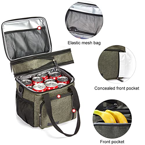Lunch Bag for Women Men,Insulated Lunch Box,Leakproof Lunch Cooler Bag,Army Green Lunch Tote Bag for Work（Green） - color: Green