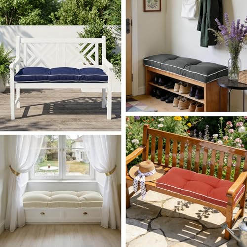 Favoyard Indoor/Outdoor Bench Cushion 36 x 14 Inch Waterproof & 3-Year Fade-Resistant Patio Furniture Cushions for Garden Porch Swing Chair Tufted Pad for Sofa Couch Seat with Ties, Dark Grey - color: Dark Grey, size: 36 x 14 In