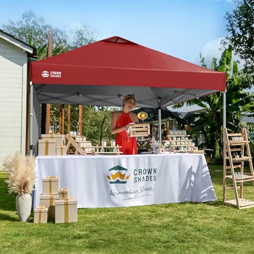 CROWN SHADES 10x10 Pop Up Canopy with 1 Side Wall - Beach Tent with One Push Setup - Outdoor Sun Shade for Events, Parties, Camping - Gazebo with STO-N-Go Cover Bag (Red) - color: Red, size: 10x10FT