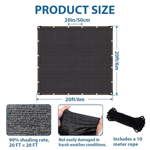 20 x 20 FT Shade Cloth -for Garden Plants, 90% Sunblock Shade Neting -for Outdoor Garden Bed Neting Mesh Pergola Patio Lawn Sun Cloth - for Dog Kennel Cover Chicken Coop - color: Black, size: 20 x 20 FT