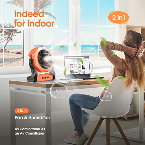 Ausic Portable Misting Fan for Outdoor Cooling, [8-35Hrs] Battery Powered Mist Fans with Water Misters & LED Lantern, 8-Inch, 250mL Tank, for Patios, Home, Outside, Camping, Outdoor&Indoor Use - color: Orange, size: 8-35Hrs Runtime