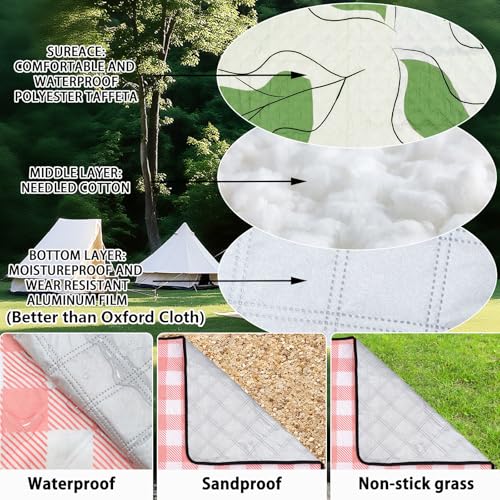 Cute Large Picnic Blanket 79"X60" Foldable Waterproof Outdoor Picnic Beach Mat Sand Proof Blanket Compact Portable with Carry Strap Cozy Beach Rug for Camping Park Lawn Hiking Indoor Play Mat, Leaf - color: Leaf