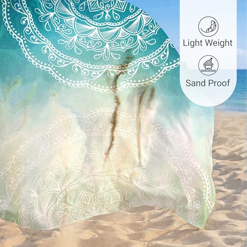 Sunlit Silky Soft Sand Proof Beach Blanket 106"x81" / 85"x72" Sand Proof Mat with Corner Pockets and Mesh Bag for Beach Party, Travel, Camping and Outdoor Music Festival, Mandala - color: Tiffany Green, size: 85"x72"