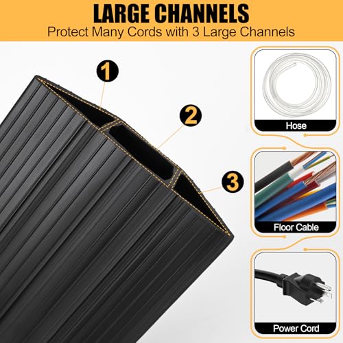 6.5Ft Cord Cover Heavy Duty Cable Protector 3 Channels Contains Cords, Cables and Wires, Easy to Unroll-Conceal Wires of Home, Office, Warehouse, Workshop, Concerts or Other Outdoors Surround (6.5Ft) - color: Black-Rubber, size: 6.5Ft