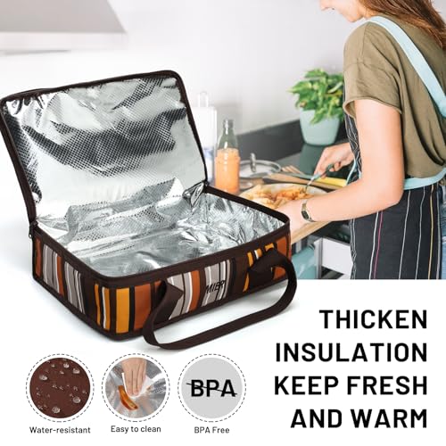 MIER Insulated Casserole Carrier for Hot or Cold Food Thermal Food Carrier Bag for Lasagna Potluck Parties Picnic Cookouts, Fits 9"x13" Baking Dish/Foil Pan, Brown - color: Brown, size: 16 x 10 x 4 inches