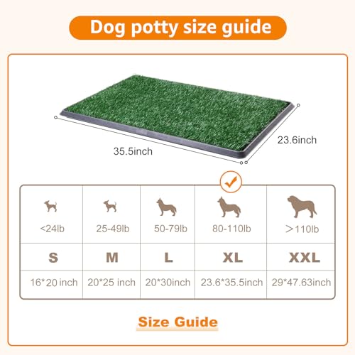 LOOBANI Dog Grass Pad with Tray Large Dog Litter Box, Indoor Potty for Apartment and Patio Training, with 2 Packs Fake Grass Pee Pads for Replacement (Tray Potty 23.6 * 35.5inch) - size: Tray Potty 35*23inch