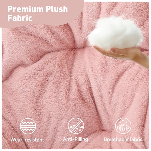 MoNiBloom Round Folding Faux Fur Saucer Chair for Bedroom Living Room Dorm Foldable Metal Frame Oversized Large Comfy Furry Padded Soft Lounge Lazy Cozy Moon Chair for Adults (Pink, 2 Pieces) - color: Pink