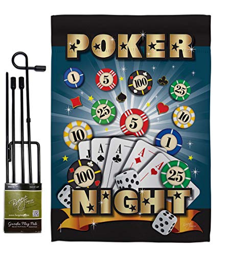 Breeze Decor Poker Night Garden Flag Set with Stand Interests Games Bunco Dice Bingo Hobbies Leisure Activity House Decoration Banner Small Yard Gift Double-Sided, Made in USA