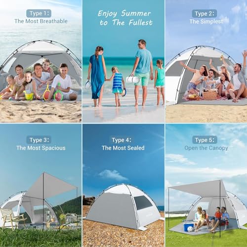Elegear CumbreX™ Beach Tent Sun Shelter with Canopy, 6-8 Person Beach Tent, Easy Setup UPF 50+ UV Protection Portable Lightweight Double Silver Coating Cabana Sun Shade Shelter - Silver - color: Silver, size: 6-8 Person
