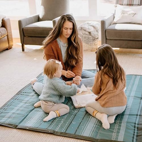 Little Unicorn 5'x5' Outdoor Family Picnic & Beach Blanket | Durable & Water-Resistant Fabric | Compact Fold & Easily Wipes Clean | Zipper Pocket (Shoreline Stripe) - color: Shoreline Stripe, size: 5 x 5
