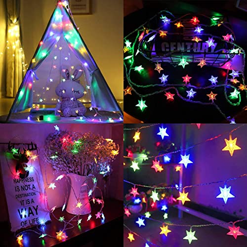 Minetom Star String Lights for Bedroom - 33 ft Plug-in Color Changing Star String Lights with Remote and Timer for Bedroom Tent Loft Bed Window Backyard Patio Porch Balcony Party Wedding, RGB - color: 16 Color + Multicolor - 33ft