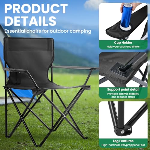 2 Pack Folding Camping Chairs for Adults,Foldable Portable Beach Chairs with Carry Bag & Cup Holder, Compact Design for Camping,Beach, Picnics,and Fishing Supports 300LBS（Dark Black） - color: Dark Black, size: 2pcs