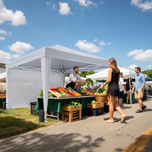 10x10 Pop Up Canopy with Sidewalls, Instant Portable Canopy Tent with Carry Bag for Commercial Events, Camping, Parties - White - color: White